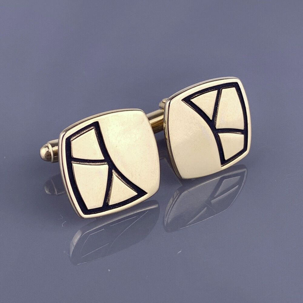 Simple Mid Century Modern Cufflinks Gold Tone Abstract Stain Glass Shape Vintage